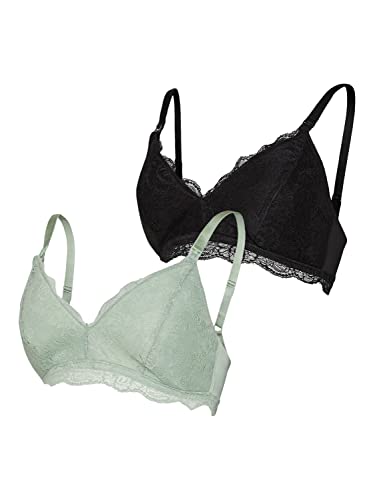 MAMA.LICIOUS Damen MLNEWVIGGA LACE Bra 2-P 2F A. Stillbh, Black/Pack:Smoke Green, M von MAMA.LICIOUS