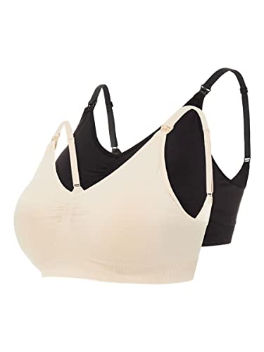 MAMALICIOUS Damen Mlilja Feed Me Bra Nf 2-p A. Noos, Black/Pack:mellow Buff, L-XL von MAMALICIOUS