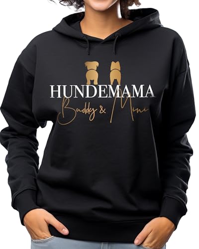 Damen Pullover Hundemama Dog Mom mit Hundepfoten, Mama Hoodie Pulli Personalisiert Motiv Hunde Pfoten Namen Hundemotiv Hundesprüche Hundekopf Hundenamen Dogmom Kapuzenpullover für Hundebesitzer Frauen von MAMAHUHU