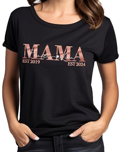 Mama Tshirt personalisiert mit 1-3 Kindernamen, Damen T-Shirt weiss schwarz pink mit 2 Kinder Namen, Kleidung weiß Baumwolle für Frau Mutter Gold Rosegold Geschenk zum Muttertag Weihnachten Geburtstag Mama Tshirt personalisiert mit 1-3 Kindernamen, Damen T-Shirt weiss schwarz pink mit 2 Kinder Namen, Kleidung weiß Baumwolle für Frau Mutter Gold Rosegold Geschenk zum Muttertag Weihnachten Geburtstag von MAMAHUHU