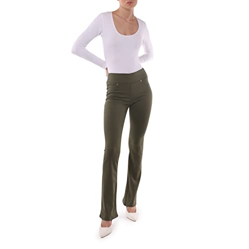 MAMAJEANS Amalfi - Bootcut Jeans Woman, Bequemer Gürtel mit Gummizug, Ohne Knopf. Hohe Taille, erweiterte ideale kurvige Tatze - Made in Italy (L - 40, Spargel Grün) von MAMAJEANS