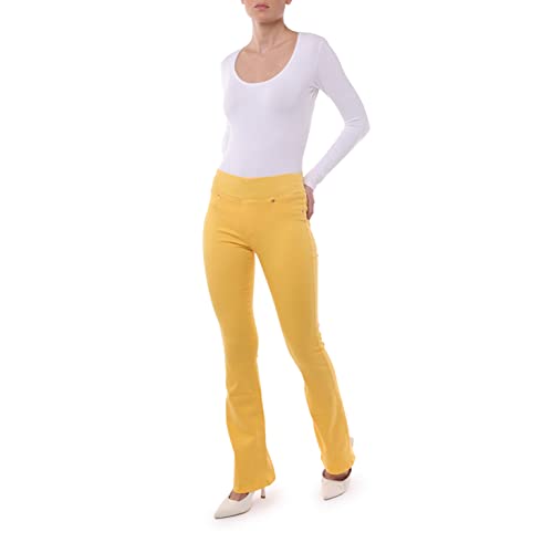MAMAJEANS Amalfi - Bootcut Jeans Woman, Bequemer Gürtel mit Gummizug, Ohne Knopf. Hohe Taille, erweiterte ideale kurvige Tatze - Made in Italy (XXL - 44, Sonnengelb) von MAMAJEANS