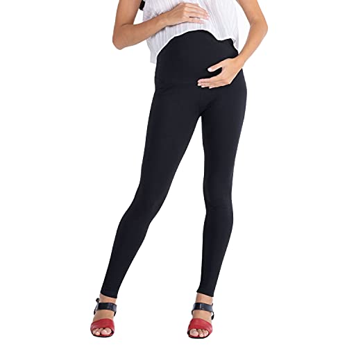 MAMAJEANS Paris - Damen Umstandsleggings High Waist Baumwolle, Schwangerschaftsleggings Blickdicht, Umstandshose Stretch, Umstandsmode für Schwangere Lang - Made in Italy (34, Schwarz) von MAMAJEANS