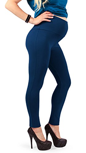 MAMAJEANS Paris - Damen Umstandsleggings High Waist Baumwolle, Schwangerschaftsleggings Blickdicht, Umstandshose Stretch, Umstandsmode für Schwangere Lang - Made in Italy (42, Blau) von MAMAJEANS