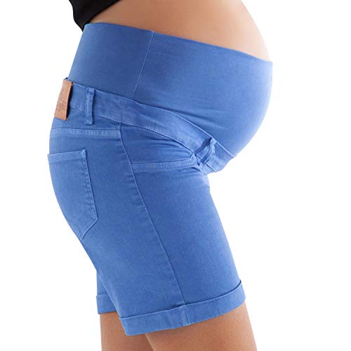 MAMAJEANS Cagliari - Short Premaman Sommer Baumwolle Elastisch Bermuda Sommer Schwangerschaft - Made in Italy (DE 40 - L, Blau) von MAMAJEANS