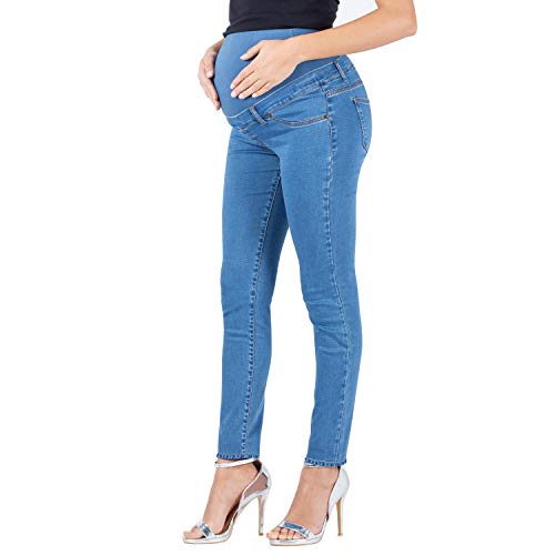 MAMAJEANS Milano - Umstandsjeans Damen Skinny Fit Jeggings, Mit Band Für die gesamte Schwangerschaft (L - 40, Hell) von MAMAJEANS