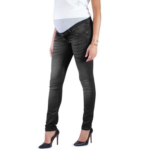 MAMAJEANS Umstandsjeans Damen Skinny Fit Jeggings, Mit Band Für die gesamte Schwangerschaft - Made in Italy (40, Schwarz Deluxe) von MAMAJEANS