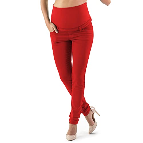 MAMAJEANS Umstandsjeans Damen Skinny Fit Jeggings, Mit Band Für die gesamte Schwangerschaft - Made in Italy (S - 36, Rot) von MAMAJEANS