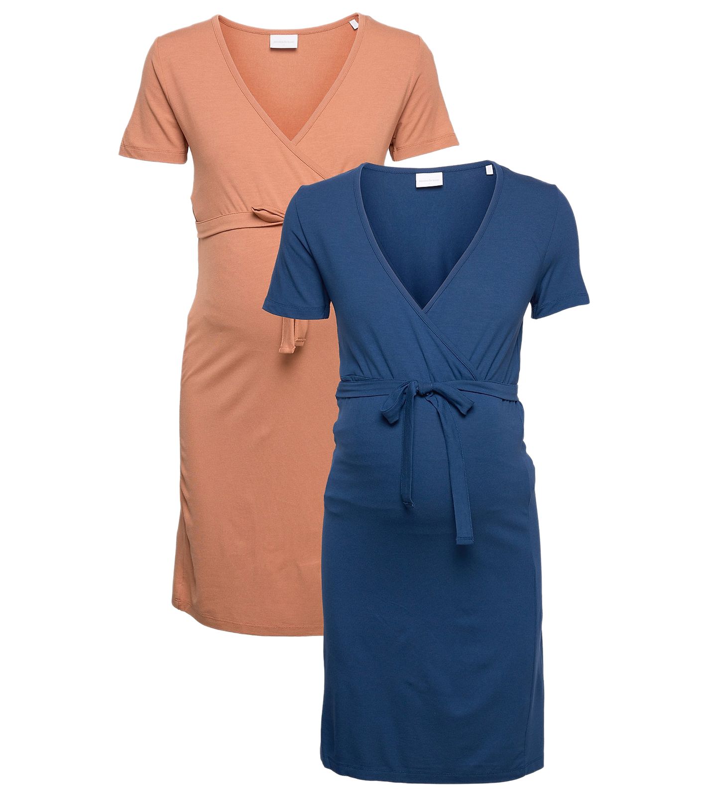 2er Pack MAMALICIOUS Damen Umstands-Kleider aus Tencel Jersey-Kleid für werdende Mütter 49554105 Navy/Beige von MAMALICIOUS