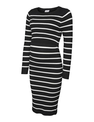 MAMA.LICIOUS Damen MLNEWSIV June LS UK Knit Dress 2F A NOOS Kleid, Black/Stripes:Snow White, Large von MAMALICIOUS