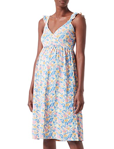 MAMA.LICIOUS Women's MLBRASIL TESS S/L Jersey UK Dress 2F A. Trägerkleid, French Vanilla/AOP:Flowers, M von MAMALICIOUS