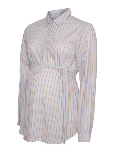 MAMALICIOUS Damen Mlcabana Lia L/S Wo Shirt 2f, Light Blue/Stripes:vibrant Orange, XS von MAMALICIOUS