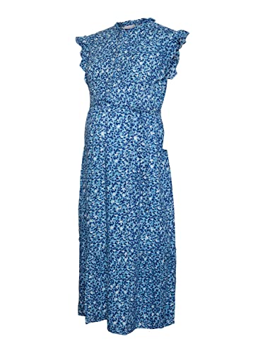 MAMALICIOUS Damen Mldee Lia S/L Wo Midi Dress 2f A., Azure Blue/Aop:flower in Blue Combo, S von MAMALICIOUS