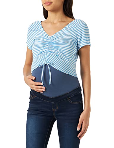 MAMALICIOUS Damen Mlgisele Ss Jrs Crop Top, Snow White/Stripes:azure Blue, L von MAMALICIOUS