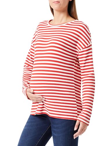 MAMALICIOUS Damen Mlsilly Ls Jrs Top, Flame Scarlet/Stripes:snow White, L von MAMALICIOUS