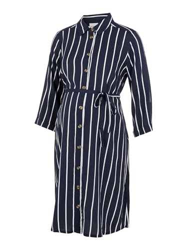 MAMALICIOUS Damen Mlsinem Lia 3/4 Woven Abk Dress Nf, Navy Blazer/Print:aop Printed Stripes in Snow White, M von MAMALICIOUS