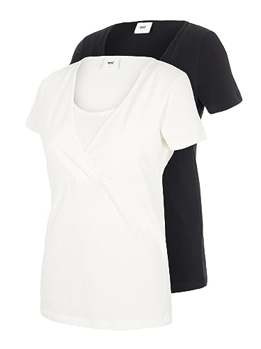 MAMALICIOUS Damen Mllea Organic Tess S/S Top Nf 2pack Noos, Schwarz (Black Pack:snow White), XS von MAMALICIOUS