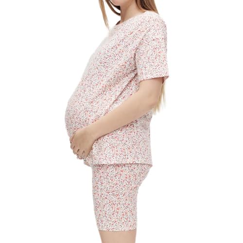 MAMALICIOUS Women's MLFIE and Biker Shorts Set A. T-Shirt, Snow White/AOP:Flowers, S von MAMALICIOUS