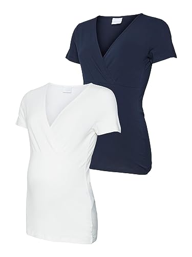 Mamalicious Women's Mlkate Tess Ss Top 2-P 2F. A. Noos T-Shirt, Navy Blazer/Pack:Snow White, Large von MAMALICIOUS
