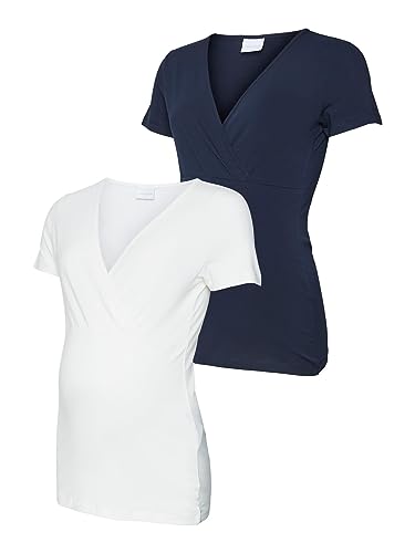 Mamalicious Women's Mlkate Tess Ss Top 2-P 2F. A. Noos T-Shirt, Navy Blazer/Pack:Snow White, X-Large von MAMALICIOUS