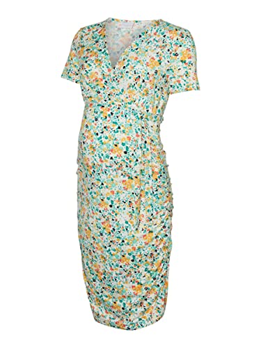 MAMALICIOUS Damen Mlpilar Hanni Tess Ss Jrs Dress 2f A, Snow White/Aop:flowers, L von MAMALICIOUS