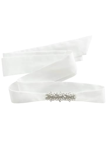 MAMARELLA Luxus Brautgürtel Blumen, Brautschärpe Kristall Gürtel mit Strass Blumen auf Satinband, wunderschön zum Brautkleid von MAMARELLA