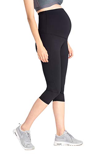 MAMARELLA Sport Umstandsleggings 3/4 schwarz, Figurformende Sportleggings für Schwangere mit stützendem Überbauchbund und Shaping Ziernähten, für die gesamte Schwangerschaft & Rückbildungsphase (S/M) von MAMARELLA