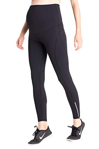 MAMARELLA Sport Umstandsleggings lang schwarz, Figurformende Sportleggings für Schwangere mit stützendem Überbauchbund, Shaping Ziernähten, Kleiner Reißverschlusstasche&reflektierenden Details (L/XL) von MAMARELLA