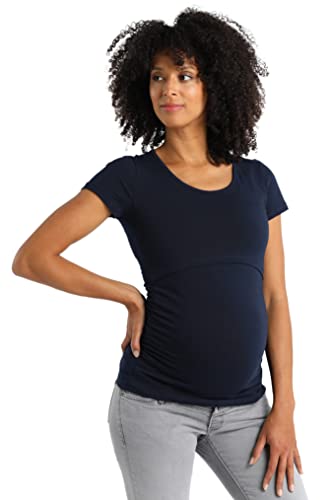 MAMARELLA Stillshirt Kurzarm aus Bio-Baumwolle Navy, Umstandsshirt mit Stillfunktion für die Schwangerschaft & Stillzeit, Doppellagiges Design für diskretes Stillen, weich & pflegeleicht (S) von MAMARELLA
