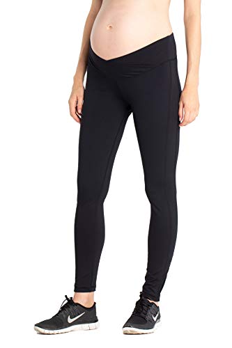 MAMARELLA Umstandsleggings Sport lang mit Mesh Einsätzen schwarz, Sportleggings mit stützendem Unterbauchbund und Shaping Ziernähten, für Schwangerschaft & Rückbildungsphase (L/XL) von MAMARELLA