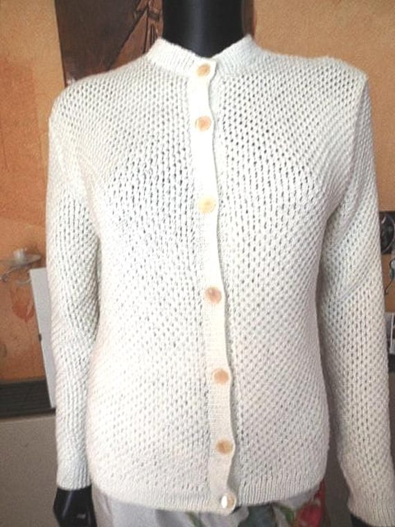 Damen-Cardigan Größe 36 - Cheval Blanc Baby-Merinowolle 100 % Superwash-Merinowolle von MAMIEROSELYNETRICOTE