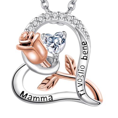 MAMIJUX Halskette Rosa Mama Ti voglio Bene Geschenk Silber, TU, Sterling Silber, Zirkon von MAMIJUX