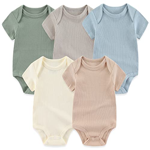 MAMIMAKA Baby Boys Short Sleeve Bodysuit Baby wachsen Baumwolle Weste 5-pack,0-3 Monate von MAMIMAKA