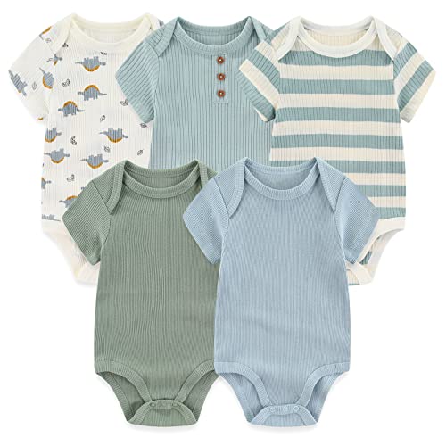MAMIMAKA Baby Boys Short Sleeve Bodysuit Baby wachsen Baumwolle Weste 5-pack,0-3 Monate von MAMIMAKA