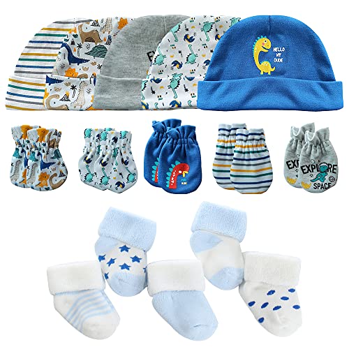 MAMIMAKA Baby Caps Handschuhe und dicke warme Socken Baumwolle Neugeborene Essentials Zubehör (Hüte+Handschuhe+Terry Socken),0-6 Monate von MAMIMAKA