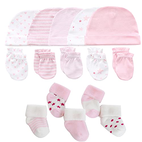 MAMIMAKA Baby Caps Handschuhe und dicke warme Socken Baumwolle Neugeborene Essentials Zubehör (Hüte+Handschuhe+Terry Socken),0-6 Monate von MAMIMAKA