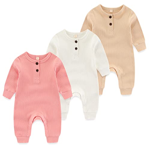 MAMIMAKA Baby Girls Romper Cotton Footless Pajamas Baby Grow Jumpsuit Sleep and Play, 0-3 Months von MAMIMAKA