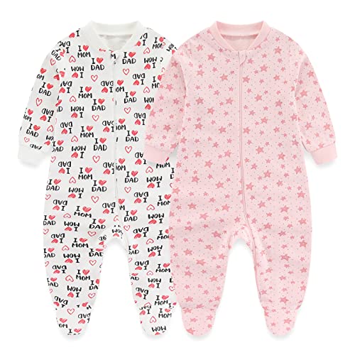 MAMIMAKA Baby Jungen Mädchen Schlafanzug 2-Wege-Reißverschluss Baumwolle Pyjama für Baby Strampler Neugeborene Spielen und Schlafen, Overall mit Füßen für 0-12 Monate, Fußbett-7, 68 von MAMIMAKA