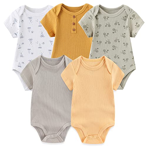 MAMIMAKA Baby Kurzarm-Bodysuits Baby Jungen Kleidung Baumwolle Weste Strampler,0-3 Monate von MAMIMAKA