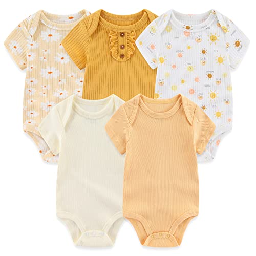 MAMIMAKA Baby Mädchen Kurzarm-Bodysuit Baby wachsen Baumwolle Weste 5-Pack,6-9 Monate von MAMIMAKA