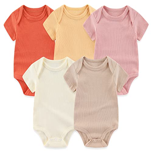 MAMIMAKA Baby Mädchen Kurzarm-Bodysuit Baby wachsen Baumwolle Weste 5-Pack,9-12 Monate von MAMIMAKA