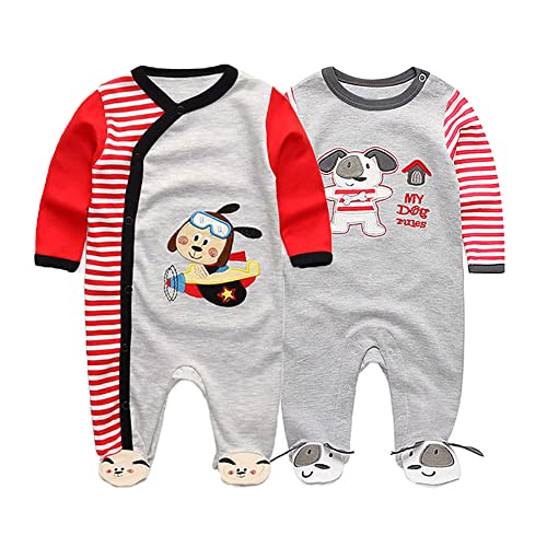 MAMIMAKA Baby Strampler Pyjama Baumwolle Overall Jungen Mädchen Schlafanzug Langarm Fußbodys Einteiler Outfits Gr. 68, 2 Stück-5 von MAMIMAKA