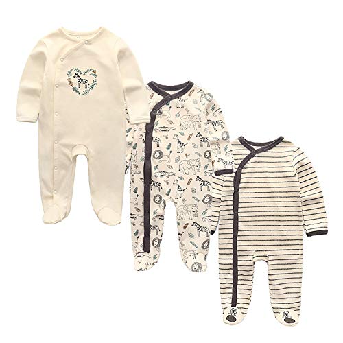 MAMIMAKA Baby Strampler Pyjama Baumwolle Overall Jungen Mädchen Schlafanzug Langarm Fußbodys Einteiler Outfits Gr. 68, 3-teiliges Set - 12. von MAMIMAKA