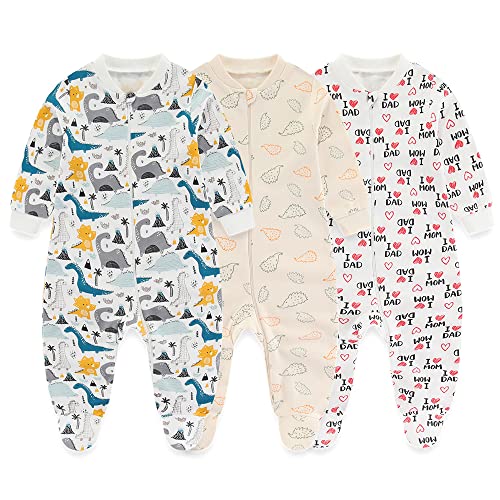 MAMIMAKA Neugeborene Baby Boys Einteiler Schlafanzug 3-Pack 2-Wege Zip Fuß Pyjamas für Spiel und Schlaf,6-9 Monate von MAMIMAKA
