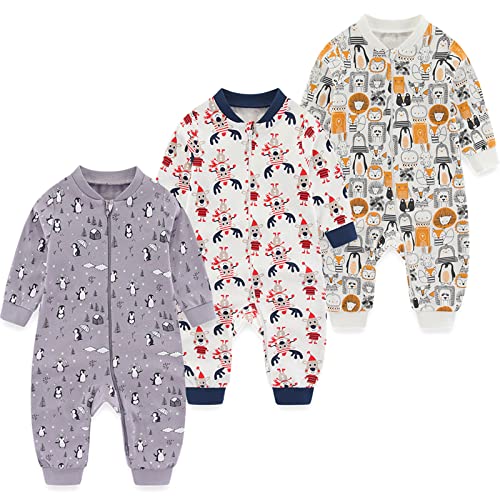 MAMIMAKA Neugeborene Baby Jungen Weihnachten Schlafanzug 2-Wege Zip Pyjamas für Spiel und Schlaf,6-9 Monate von MAMIMAKA