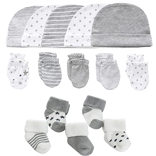 MAMIMAKA Baby Caps Handschuhe und dicke warme Socken Baumwolle Neugeborene Essentials Zubehör (Hüte+Handschuhe+Terry Socken),0-6 Monate von MAMIMAKA