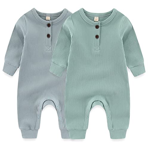 MAMIMAKA Neugeborene Baby Strampler Baumwolle Einteiler Pyjama Fußlos Baby Strampler Jumpsuit Snap-Up für 0-18 Monate, 2 Stück, Zweiteilige Serie 1, 50 von MAMIMAKA