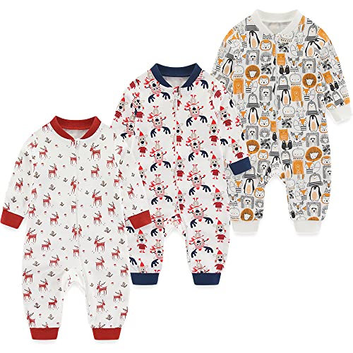 MAMIMAKA Neugeborene Baby Weihnachten Schlafanzug 2-Wege Zip Pyjamas für Spiel und Schlaf,0-3 Monate von MAMIMAKA