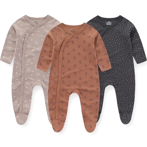MAMIMAKA Newborn Baby Boys Footed one-Piece Pajamas Cotton Jumsuit for Play and Sleep, 0-3 Months von MAMIMAKA