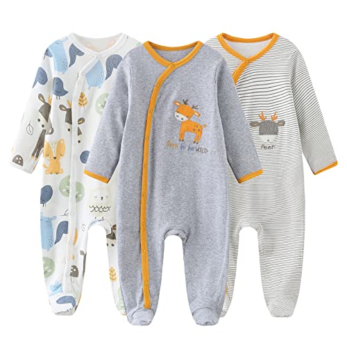 MAMIMAKA Newborn Baby Boys Footed one-Piece Pajamas Cotton Jumsuit for Play and Sleep,9-12 Months von MAMIMAKA